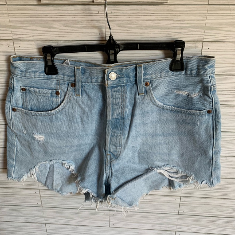 Levi Strauss 501 Light Blue Distressed Denim Shorts